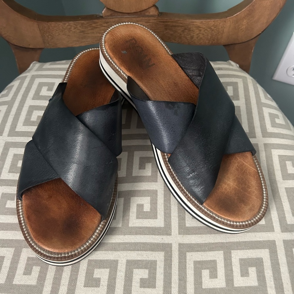 Navy Leather Slide Sandals
